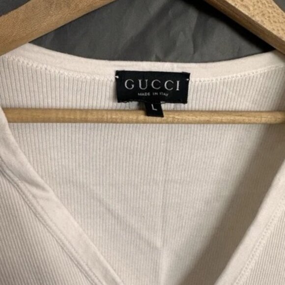 Authentic GUCCI White Ribbed Cotton Stretch Cardigan Size Large Made In Italy - Picture 3 of 9